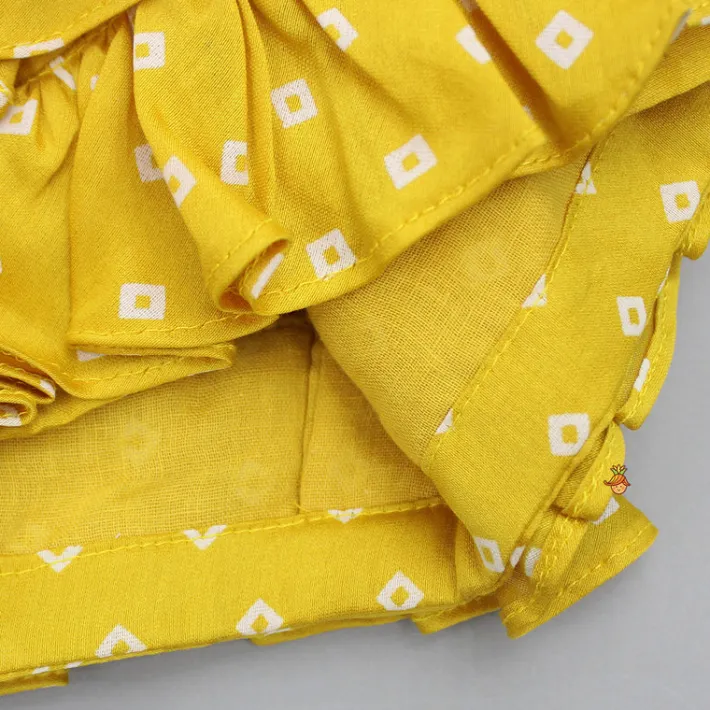 Fashion Chanderi Printed Mustard Ruffled Top And Embroidered Lehenga Ethnic Wear | Lehengas & Ghagras