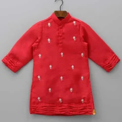 Fashion Chanderi Silk Red Kurta And Off White Pyjama BOY Indian Ethnic Wear | Ethnic Sets
