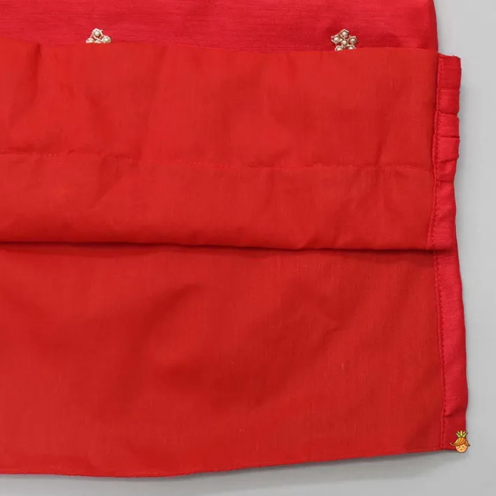 Fashion Chanderi Silk Red Kurta And Off White Pyjama BOY Indian Ethnic Wear | Ethnic Sets