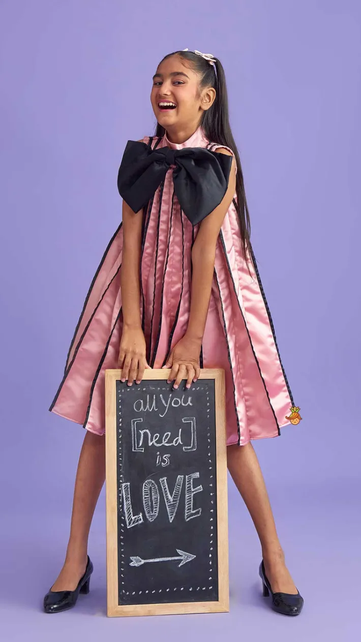 Outlet Charming Pink And Black Stylish Pleated Dress Dresses & Sets | Dresses