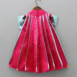 Sale Charming Pink And Green Stylish Pleated Dress Dresses & Sets | Dresses