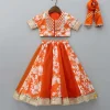 Sale Checks Detail Yoke Orange Top And Floral Printed Lehenga With Organza Dupatta Ethnic Wear | Lehengas & Ghagras