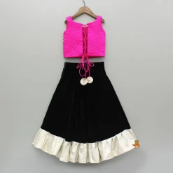 Fashion Checks Embroidered Dual Tone Top And Contrasting Tassels Enhanced Black Lehenga With Stylish Net Dupatta Ethnic Wear | Lehengas & Ghagras