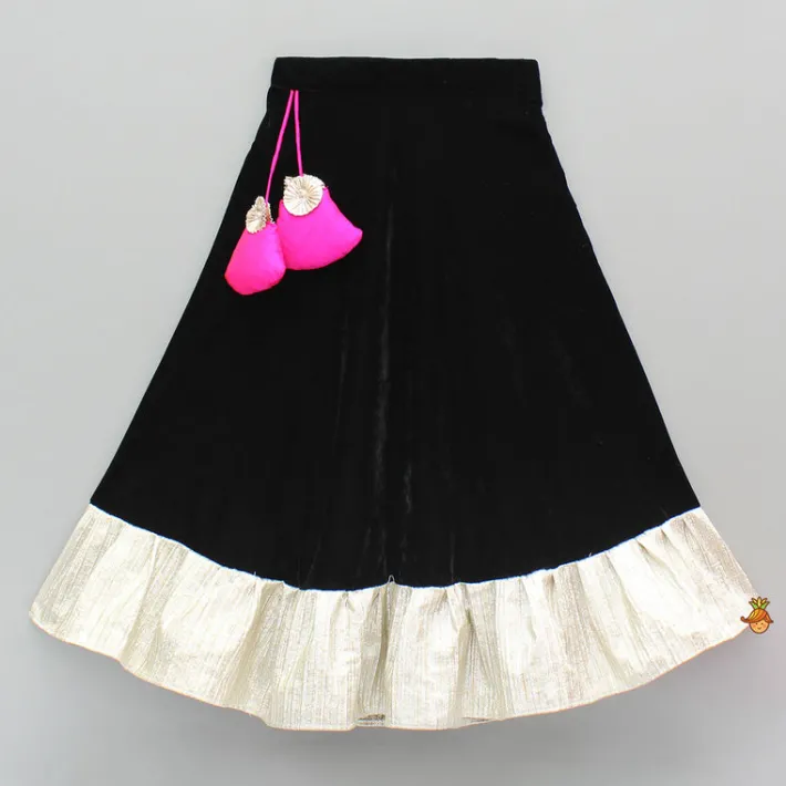 Fashion Checks Embroidered Dual Tone Top And Contrasting Tassels Enhanced Black Lehenga With Stylish Net Dupatta Ethnic Wear | Lehengas & Ghagras