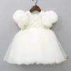 Best Checks Embroidered Yoke Off White Dress With Back Sequined Bow Dresses & Sets | Dresses