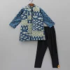 Online Chevron Blue Kurta With Printed Open Jacket And Black Churidar BOY Indian Ethnic Wear | Ethnic Sets