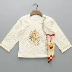 New Chevron Embroidered Off White Kurta And Dual Tone Dhoti BOY Indian Ethnic Wear | Ethnic Sets