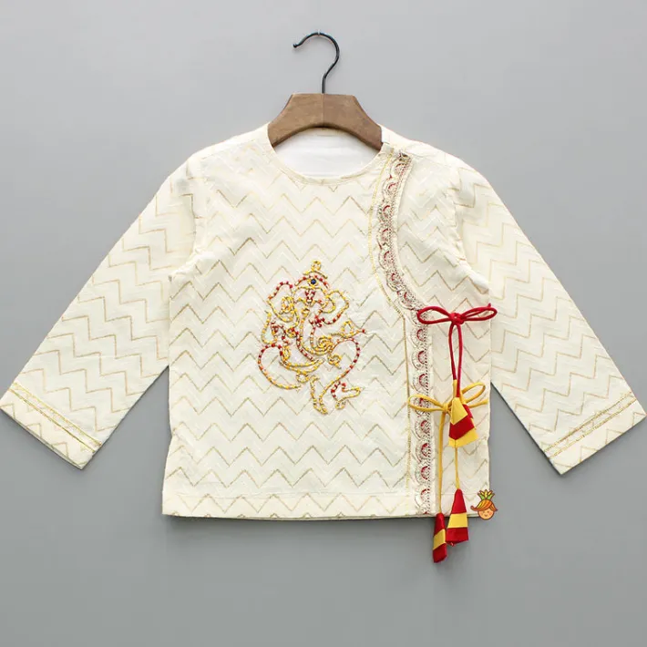 New Chevron Embroidered Off White Kurta And Dual Tone Dhoti BOY Indian Ethnic Wear | Ethnic Sets