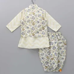 Outlet Chevron Printed Kurta With Open Jacket And Dhoti BOY Indian Ethnic Wear | Ethnic Sets