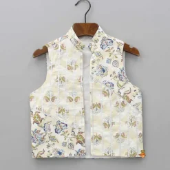 Outlet Chevron Printed Kurta With Open Jacket And Dhoti BOY Indian Ethnic Wear | Ethnic Sets