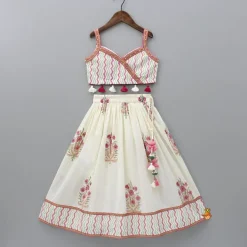 Sale Chevron Printed Strappy Top And Lehenga With Matching Dupatta Ethnic Wear | Lehengas & Ghagras
