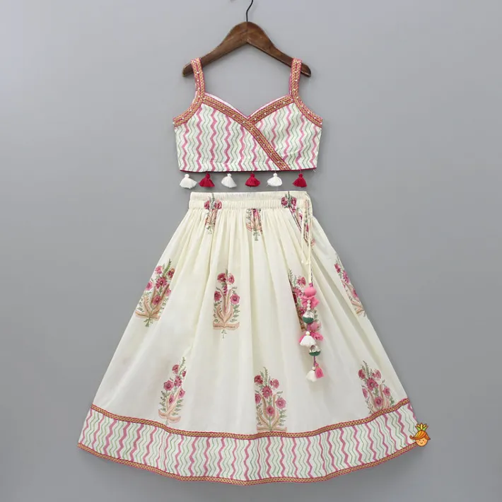 Sale Chevron Printed Strappy Top And Lehenga With Matching Dupatta Ethnic Wear | Lehengas & Ghagras