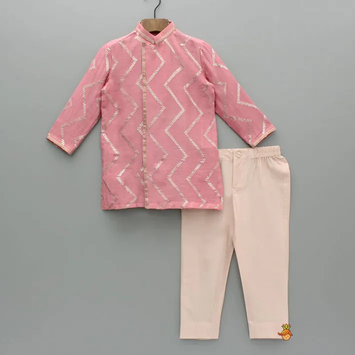 Fashion Chevron-Embroidered Pink Kurta And Pant BOY Indian Ethnic Wear | Ethnic Sets