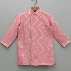 Fashion Chevron-Embroidered Pink Kurta And Pant BOY Indian Ethnic Wear | Ethnic Sets