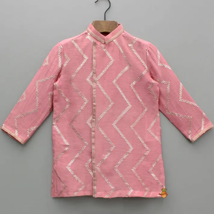 Fashion Chevron-Embroidered Pink Kurta And Pant BOY Indian Ethnic Wear | Ethnic Sets