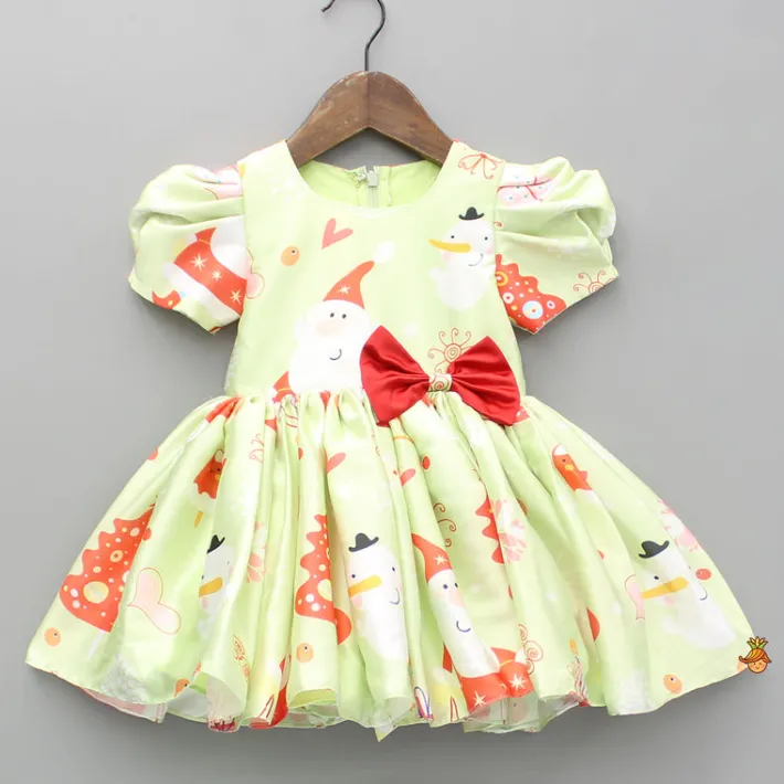 Outlet Christmas Theme Printed Green Flared Dress With Bowie Headband Dresses & Sets | Dresses