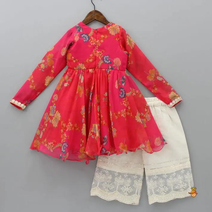 Online Churidar Sleeves Kurti And Flared Palazzo With Matching Dupatta Ethnic Wear | Palazzos & Shararas