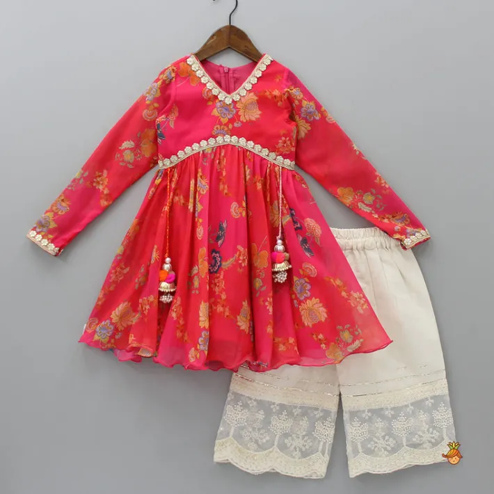 Online Churidar Sleeves Kurti And Flared Palazzo With Matching Dupatta Ethnic Wear | Palazzos & Shararas