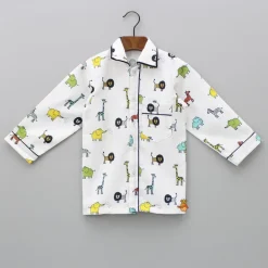 Clearance Collar Neck Animal Printed White Cotton Sleepwear BOY Sleep Wear | Sleepwear