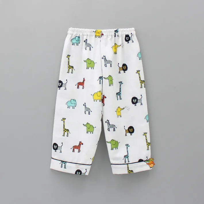 Clearance Collar Neck Animal Printed White Cotton Sleepwear BOY Sleep Wear | Sleepwear