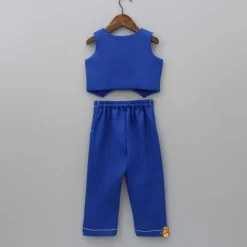 Hot Collar Neck Blue Top And Pocket Detail Pant Dresses & Sets | Sets