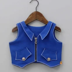 Hot Collar Neck Blue Top And Pocket Detail Pant Dresses & Sets | Sets