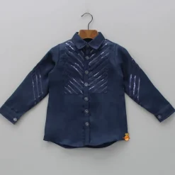 Hot Collar Neck Stripes Detailed Blue Shirt BOY Shirts & Tees