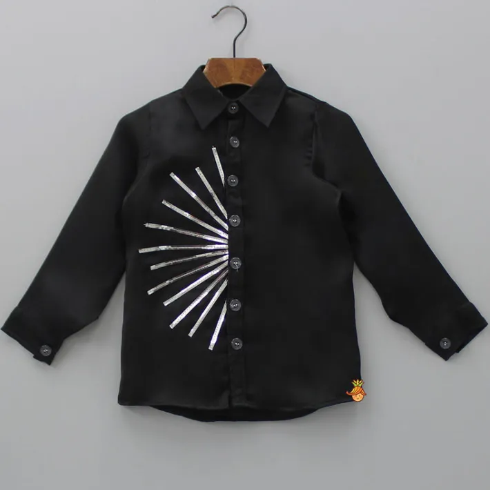 Hot Collar Neck Stripes Detailed Black Shirt BOY Shirts & Tees