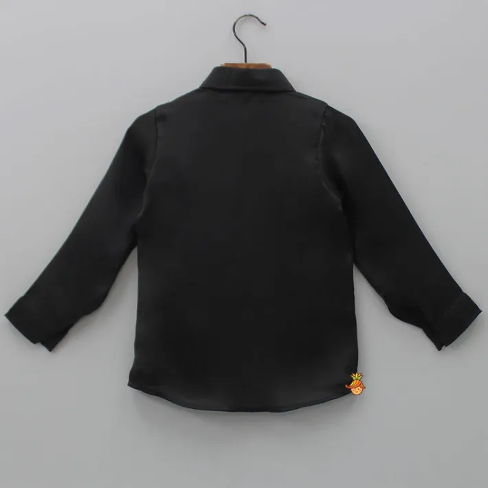 Hot Collar Neck Stripes Detailed Black Shirt BOY Shirts & Tees