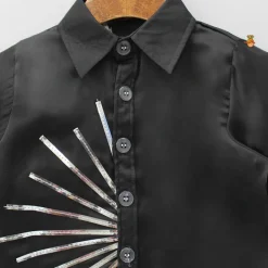 Hot Collar Neck Stripes Detailed Black Shirt BOY Shirts & Tees