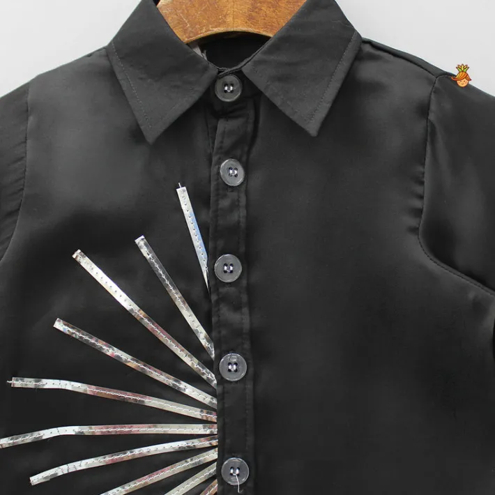 Hot Collar Neck Stripes Detailed Black Shirt BOY Shirts & Tees