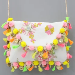 Fashion Colourful Thread Embroidered Rope Sling Bag Bags
