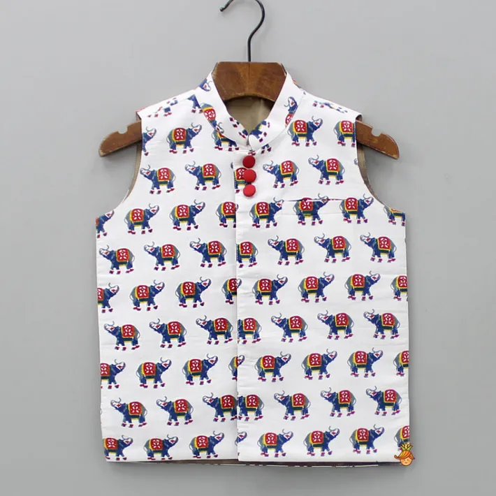 Fashion Contrasting Buttons Adorned Printed Multicolour Ethnic Jacket BOY Indian Ethnic Wear | Ethnic Jackets