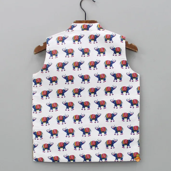 Fashion Contrasting Buttons Adorned Printed Multicolour Ethnic Jacket BOY Indian Ethnic Wear | Ethnic Jackets