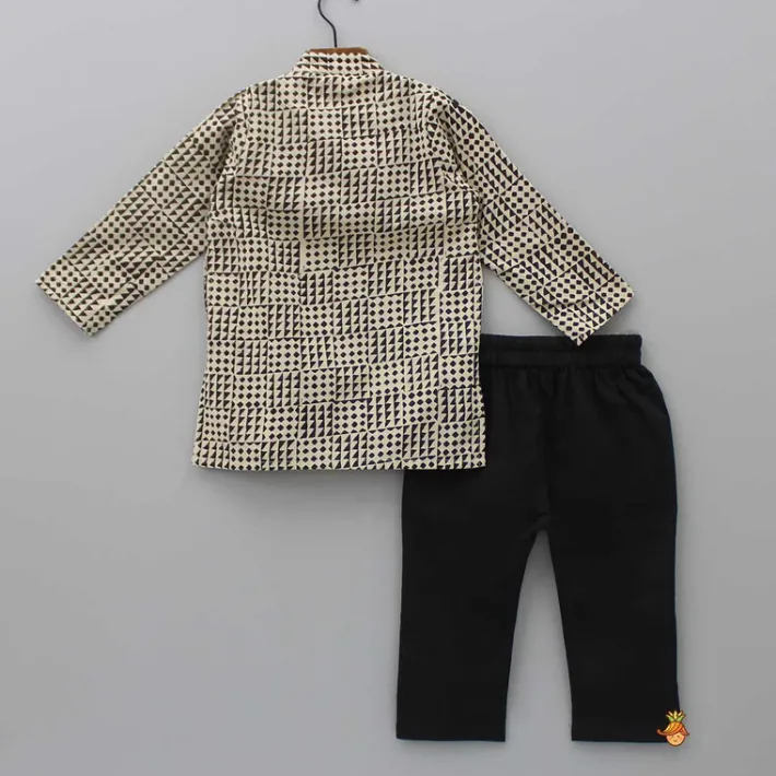 Online Contrasting Pin Tuck Detail Yoke Kurta And Black Pyjama BOY Twinning Sets | Indian Ethnic Wear