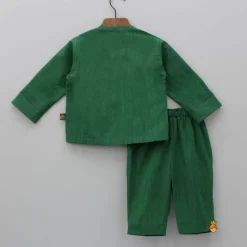 Online Contrasting Pocket Square Detail Green Short Kurta And Pyjama BOY Indian Ethnic Wear | Ethnic Sets