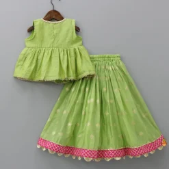 Clearance Contrasting Potli Buttons Detail Leaf Green Top And Gota Tassels Enhanced Lehenga Ethnic Wear | Lehengas & Ghagras