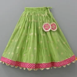 Clearance Contrasting Potli Buttons Detail Leaf Green Top And Gota Tassels Enhanced Lehenga Ethnic Wear | Lehengas & Ghagras