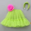 Sale Contrasting Rose Adorned One Shoulder Green Dress With Matching Knot Detail Hair Band Dresses & Sets | Dresses
