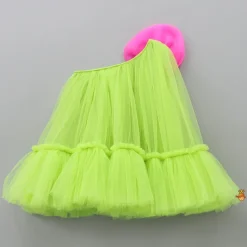 Sale Contrasting Rose Adorned One Shoulder Green Dress With Matching Knot Detail Hair Band Dresses & Sets | Dresses