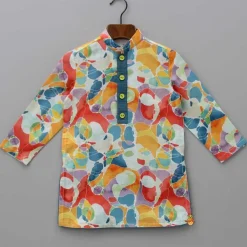 Discount Cotton Linen Multicolour Kurta And White Pant BOY Indian Ethnic Wear | Ethnic Sets