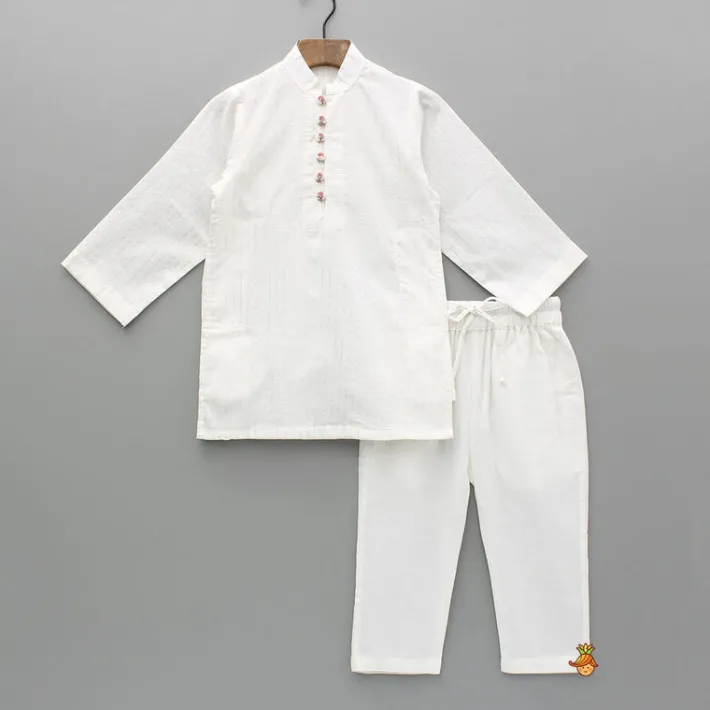 Hot Cotton Lurex Striped White Kurta And Pyjama BOY Indian Ethnic Wear | Ethnic Sets
