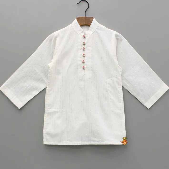 Hot Cotton Lurex Striped White Kurta And Pyjama BOY Indian Ethnic Wear | Ethnic Sets