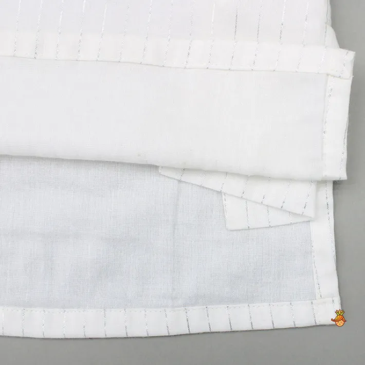 Hot Cotton Lurex Striped White Kurta And Pyjama BOY Indian Ethnic Wear | Ethnic Sets