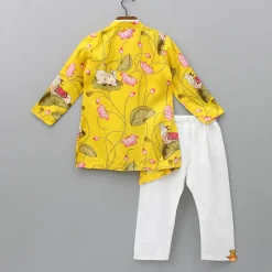 Best Cow And Lotus Printed Stylish Yellow Kurta With Pyjama BOY Indian Ethnic Wear | Ethnic Sets