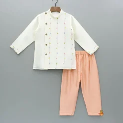 Discount Cream Embroidered Kurta And Pyjama BOY Indian Ethnic Wear | Ethnic Sets