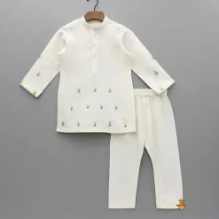 Clearance Cream Embroidered Kurta And Multicolour Printed Jacket With Pyjama BOY Indian Ethnic Wear | Ethnic Sets