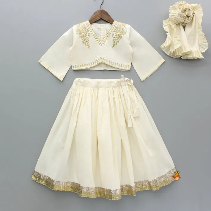 New Cream Embroidered Top And Lehenga With Dupatta Ethnic Wear | Lehengas & Ghagras