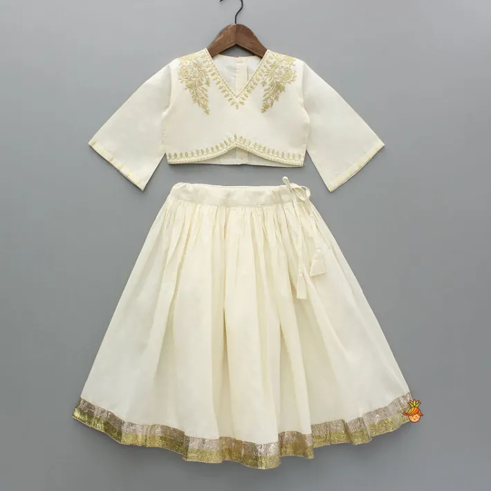 New Cream Embroidered Top And Lehenga With Dupatta Ethnic Wear | Lehengas & Ghagras