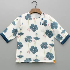 Sale Cream Floral Hand Block Printed Kurta And Pyjama BOY Indian Ethnic Wear | Ethnic Sets